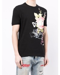 schwarzes bedrucktes T-Shirt mit einem Rundhalsausschnitt von DSQUARED2