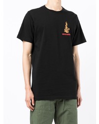 schwarzes bedrucktes T-Shirt mit einem Rundhalsausschnitt von Maharishi