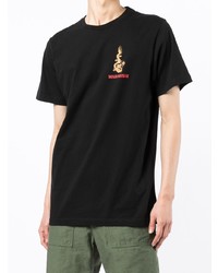 schwarzes bedrucktes T-Shirt mit einem Rundhalsausschnitt von Maharishi