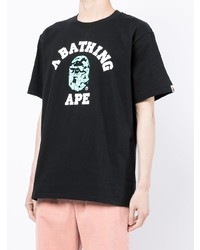 schwarzes bedrucktes T-Shirt mit einem Rundhalsausschnitt von A Bathing Ape