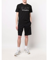 schwarzes bedrucktes T-Shirt mit einem Rundhalsausschnitt von Ea7 Emporio Armani