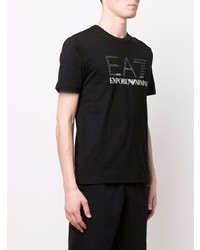 schwarzes bedrucktes T-Shirt mit einem Rundhalsausschnitt von Ea7 Emporio Armani