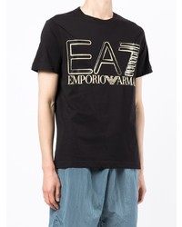 schwarzes bedrucktes T-Shirt mit einem Rundhalsausschnitt von Ea7 Emporio Armani