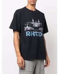 schwarzes bedrucktes T-Shirt mit einem Rundhalsausschnitt von Rhude