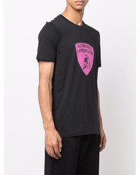 schwarzes bedrucktes T-Shirt mit einem Rundhalsausschnitt von Automobili Lamborghini