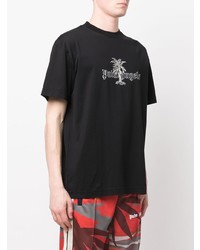 schwarzes bedrucktes T-Shirt mit einem Rundhalsausschnitt von Palm Angels