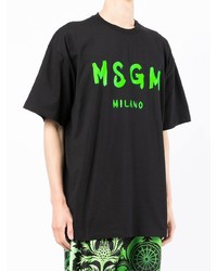 schwarzes bedrucktes T-Shirt mit einem Rundhalsausschnitt von MSGM