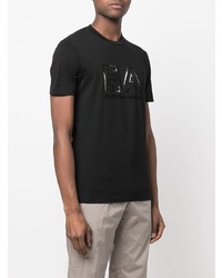 schwarzes bedrucktes T-Shirt mit einem Rundhalsausschnitt von Emporio Armani