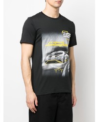 schwarzes bedrucktes T-Shirt mit einem Rundhalsausschnitt von Automobili Lamborghini