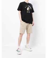 schwarzes bedrucktes T-Shirt mit einem Rundhalsausschnitt von A Bathing Ape