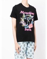 schwarzes bedrucktes T-Shirt mit einem Rundhalsausschnitt von Moschino