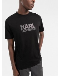 schwarzes bedrucktes T-Shirt mit einem Rundhalsausschnitt von Karl Lagerfeld