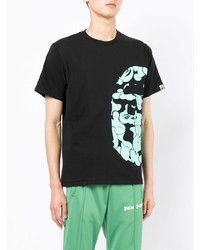 schwarzes bedrucktes T-Shirt mit einem Rundhalsausschnitt von A Bathing Ape