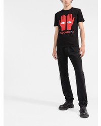 schwarzes bedrucktes T-Shirt mit einem Rundhalsausschnitt von DSQUARED2