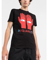 schwarzes bedrucktes T-Shirt mit einem Rundhalsausschnitt von DSQUARED2