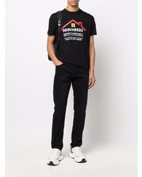 schwarzes bedrucktes T-Shirt mit einem Rundhalsausschnitt von DSQUARED2