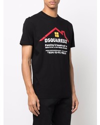 schwarzes bedrucktes T-Shirt mit einem Rundhalsausschnitt von DSQUARED2