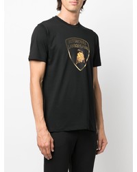 schwarzes bedrucktes T-Shirt mit einem Rundhalsausschnitt von Automobili Lamborghini