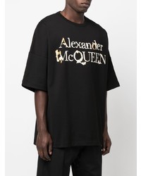 schwarzes bedrucktes T-Shirt mit einem Rundhalsausschnitt von Alexander McQueen