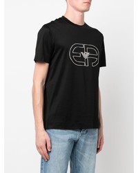 schwarzes bedrucktes T-Shirt mit einem Rundhalsausschnitt von Emporio Armani