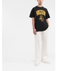 schwarzes bedrucktes T-Shirt mit einem Rundhalsausschnitt von Moschino