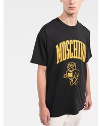 schwarzes bedrucktes T-Shirt mit einem Rundhalsausschnitt von Moschino