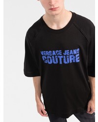 schwarzes bedrucktes T-Shirt mit einem Rundhalsausschnitt von VERSACE JEANS COUTURE