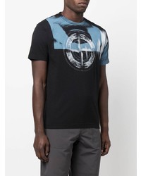 schwarzes bedrucktes T-Shirt mit einem Rundhalsausschnitt von Stone Island