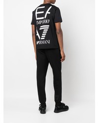 schwarzes bedrucktes T-Shirt mit einem Rundhalsausschnitt von Ea7 Emporio Armani