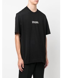 schwarzes bedrucktes T-Shirt mit einem Rundhalsausschnitt von Zegna