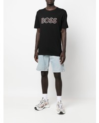 schwarzes bedrucktes T-Shirt mit einem Rundhalsausschnitt von BOSS