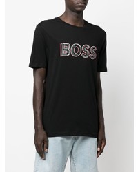 schwarzes bedrucktes T-Shirt mit einem Rundhalsausschnitt von BOSS