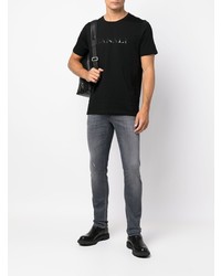 schwarzes bedrucktes T-Shirt mit einem Rundhalsausschnitt von Canali