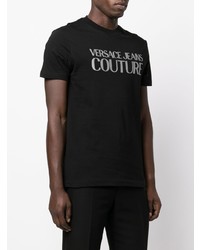 schwarzes bedrucktes T-Shirt mit einem Rundhalsausschnitt von VERSACE JEANS COUTURE