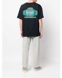 schwarzes bedrucktes T-Shirt mit einem Rundhalsausschnitt von Rhude