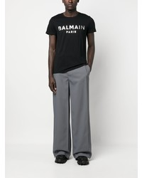 schwarzes bedrucktes T-Shirt mit einem Rundhalsausschnitt von Balmain