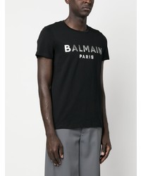 schwarzes bedrucktes T-Shirt mit einem Rundhalsausschnitt von Balmain