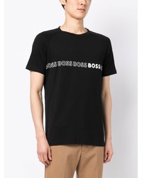 schwarzes bedrucktes T-Shirt mit einem Rundhalsausschnitt von BOSS