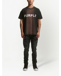 schwarzes bedrucktes T-Shirt mit einem Rundhalsausschnitt von purple brand