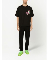 schwarzes bedrucktes T-Shirt mit einem Rundhalsausschnitt von Dolce & Gabbana