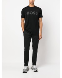 schwarzes bedrucktes T-Shirt mit einem Rundhalsausschnitt von BOSS