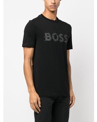 schwarzes bedrucktes T-Shirt mit einem Rundhalsausschnitt von BOSS