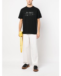 schwarzes bedrucktes T-Shirt mit einem Rundhalsausschnitt von MAISON KITSUNÉ