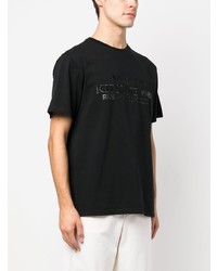 schwarzes bedrucktes T-Shirt mit einem Rundhalsausschnitt von MAISON KITSUNÉ