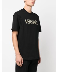 schwarzes bedrucktes T-Shirt mit einem Rundhalsausschnitt von Versace