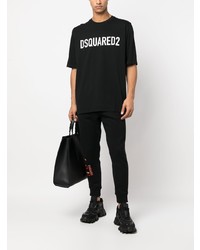 schwarzes bedrucktes T-Shirt mit einem Rundhalsausschnitt von DSQUARED2