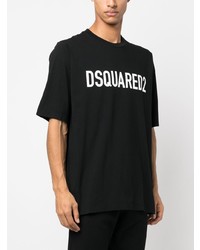 schwarzes bedrucktes T-Shirt mit einem Rundhalsausschnitt von DSQUARED2