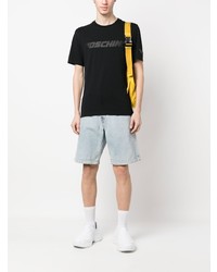 schwarzes bedrucktes T-Shirt mit einem Rundhalsausschnitt von Moschino