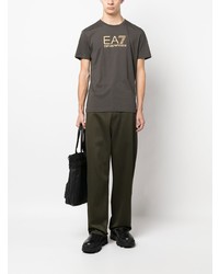 schwarzes bedrucktes T-Shirt mit einem Rundhalsausschnitt von Ea7 Emporio Armani