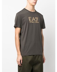 schwarzes bedrucktes T-Shirt mit einem Rundhalsausschnitt von Ea7 Emporio Armani